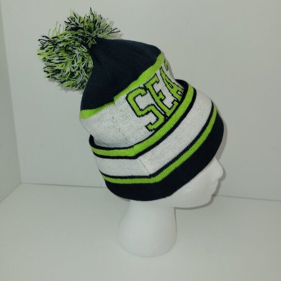Seattle Seahawk Knit Pom Beanie Hat One Size - Picture 4 of 7